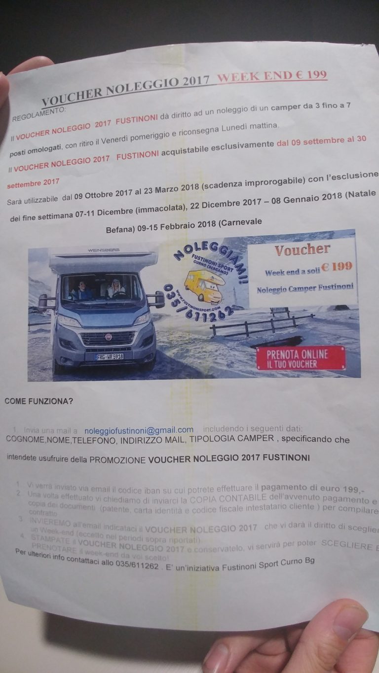 Vaucher per noleggiare un weekend, un camper a 199 euro